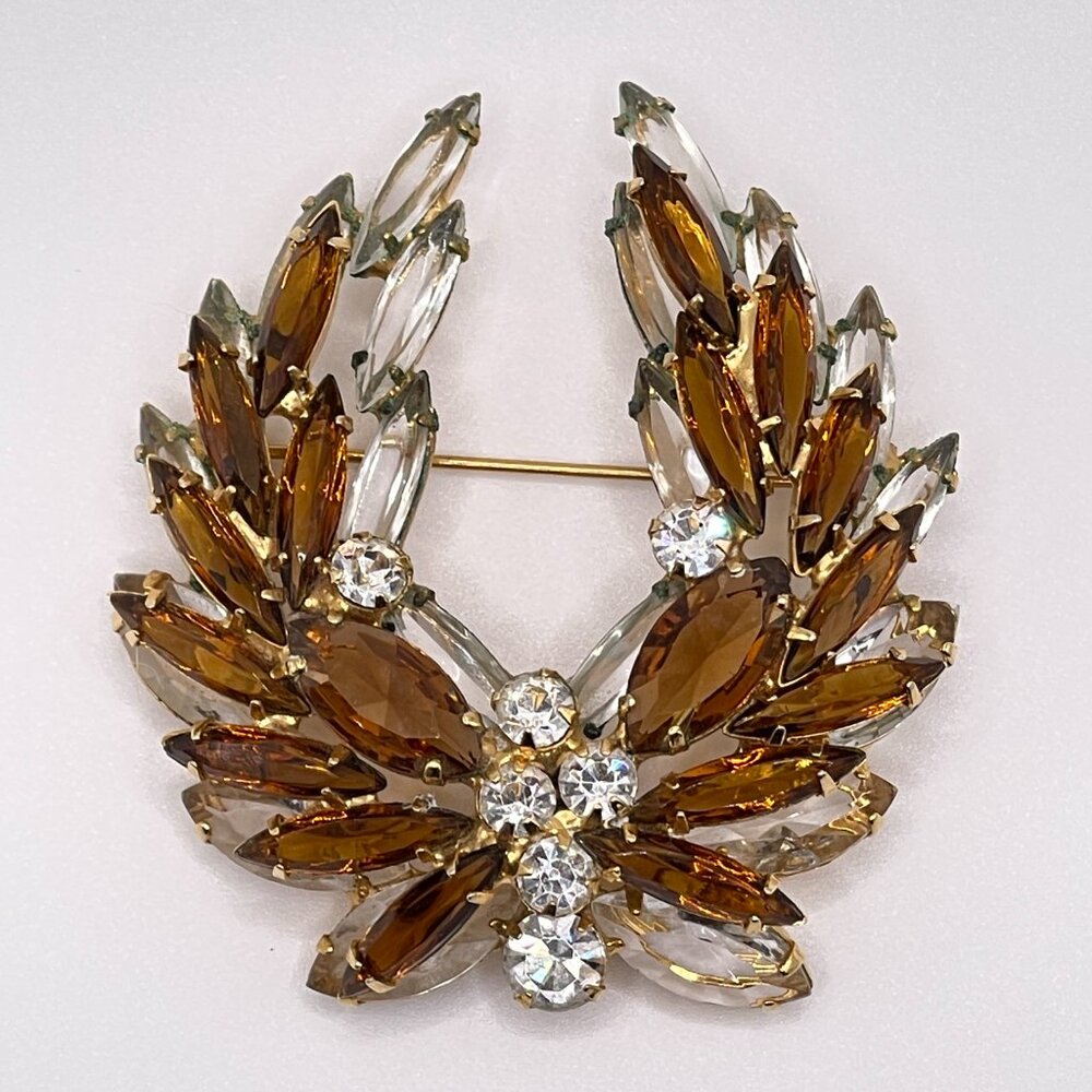 Juliana DeLizza & Elster Vintage Verified Laurel Wreath Rhinestone Pin Brooch